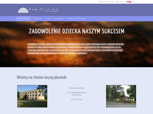 strona internetowa Domu Dziecka w Lisowie - wykonana przez szkoleniami.pl