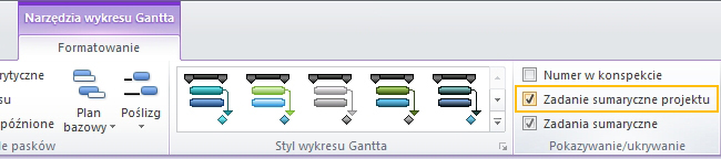 Tutorial - MS Project - zadanie sumaryczne projektu